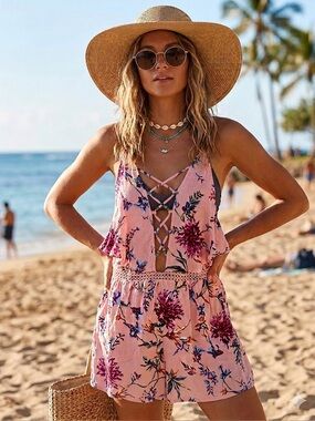 Resort Salmon Pink Floral Swim Coverup
